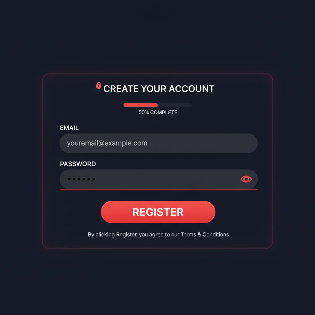 Registrační formulář NV Casino pro nové hráče