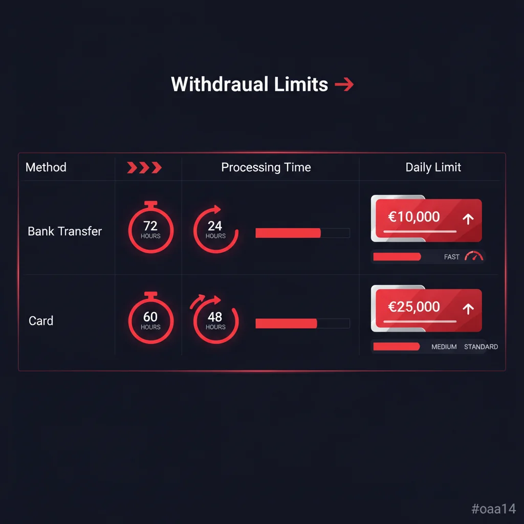 Přehled výběrů a limitů v NV Casino - tabulka metod